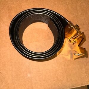 Gold Buckle Black Leather Belt